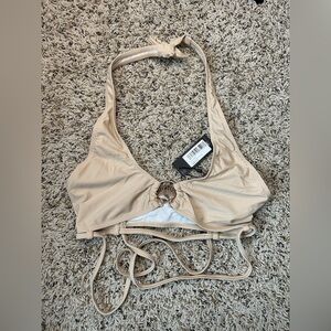 Beige Halter Bikini Top with Shell Detail